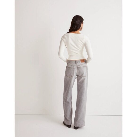 Madewell Square-Neck Long-Sleeve Crop Tee in Sleekhold True Black Women Size XXS - Picture 3 of 10